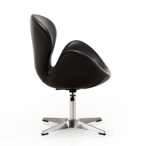 English Elm Raspberry Upholstered Swivel Lounge Chair with Adjustable Height, Polished Chrome Base & Plush Seat Black B365P397960