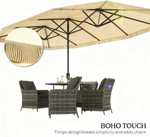 English Elm Spacious 15 Foot Rectangular Outdoor Umbrella with Fringe and Uv Resistant Canopy T3971P427123