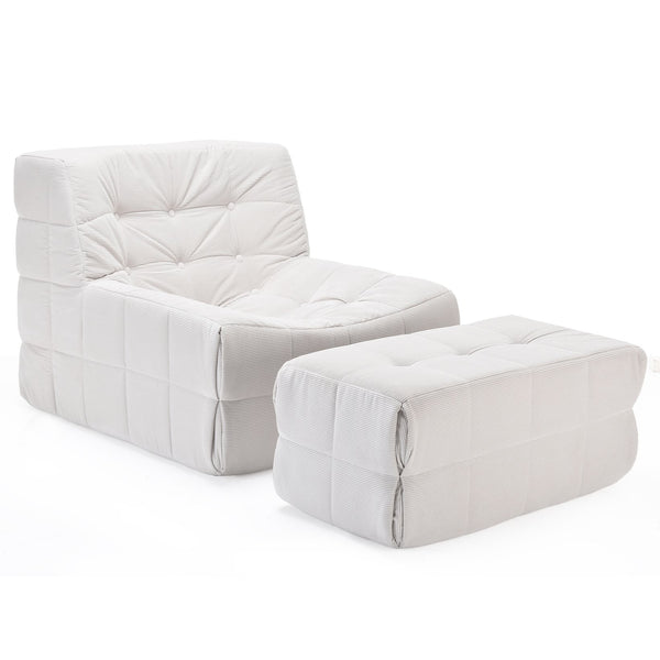 English Elm Bean Bean Bag Chair for Adults with Ottoman Filled with High-Density Memory Foam for Superior Comfort and Support Beige T3623P408789