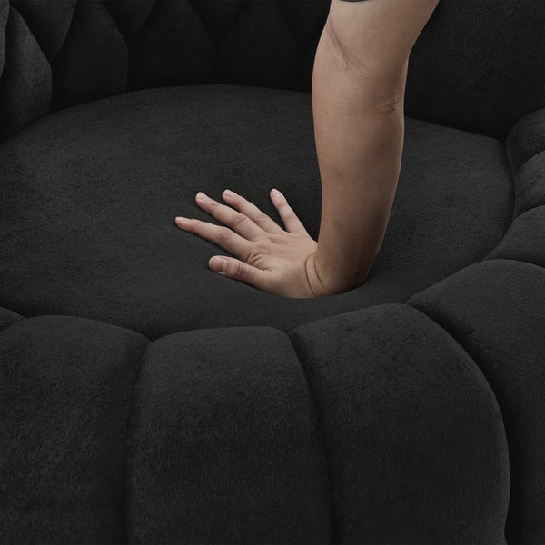 English Elm Swivel Barrel Accent Chair Chenille Tufted Round Club Seat for Living Room Lounge Black N719S002280B