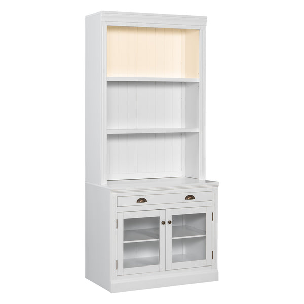 English Elm 83.4"Tall Modern Bookshelf Suite With Led Lighting - Stylish 2-Piece Storage For Home & Office Decor N751S059520K