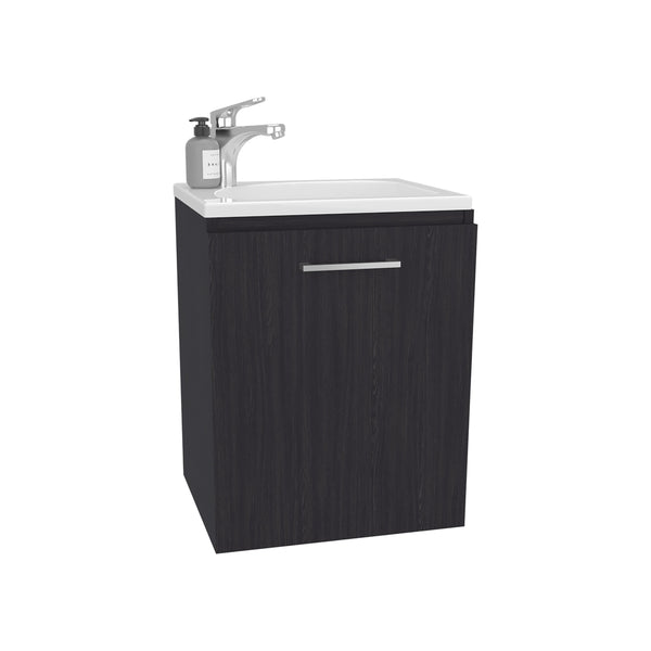 English Elm Bathroom Sleek Single-Door Vanity with Integrated Sink — Modern Minimalist Engineered Wood Storage, Durable & Eco-Friendly Black 24.4 L x 20.4 W x 11.02 H B097P296813