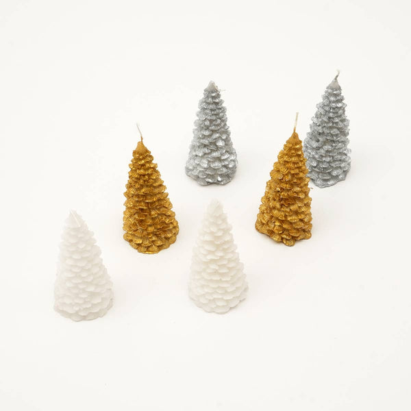 English Elm Holiday Elegance Soy Wax Candle Set - 6 Tree-Shaped Candles In Gold, Silver & White For Festive Décor B346P336830