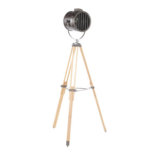 English Elm Floor Tripod Lamp Natural Wood Antique Metal Shade Adjustable Industrial Reading Light B202S01384