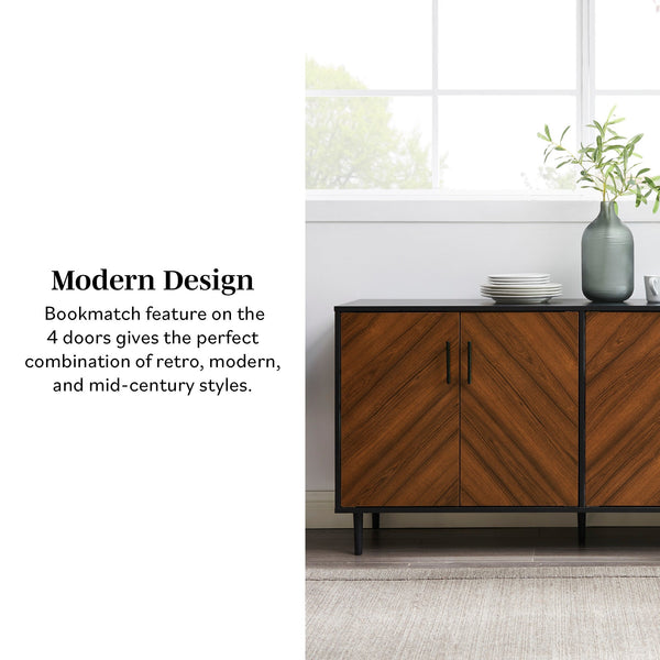 English Elm Walker Edison - Mid-Century Bookmatch Door Buffet with Metal Legs, Two-Tone Retro Design, TV Console & Storage Display Walnut 63 L x 19 W x 7 H B185P169344