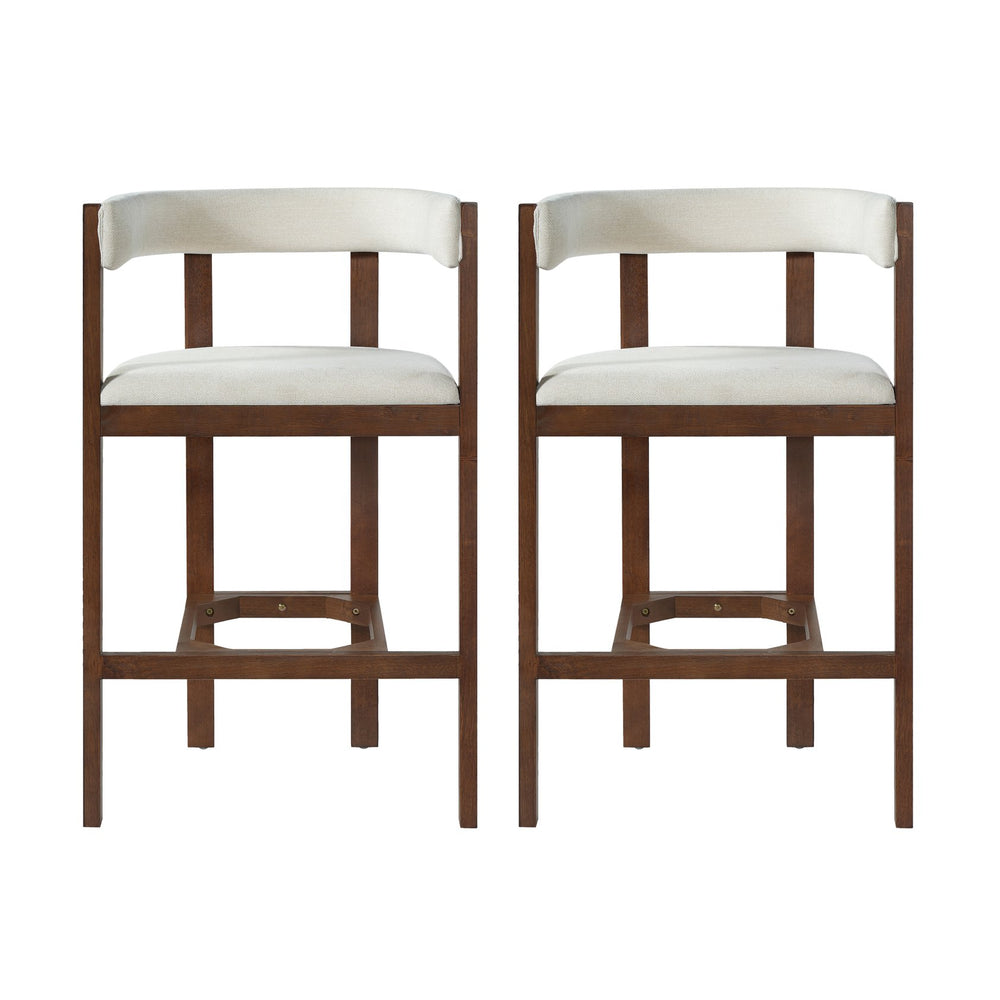 English Elm Bar Stools Set of 2 Rubberwood Barrel Back Counter Height Kitchen Island Seating Beige N771P375076D