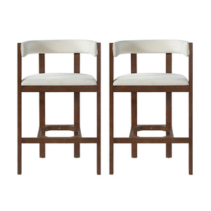 English Elm Bar Stools Set of 2 Rubberwood Barrel Back Counter Height Kitchen Island Seating Beige N771P375076D