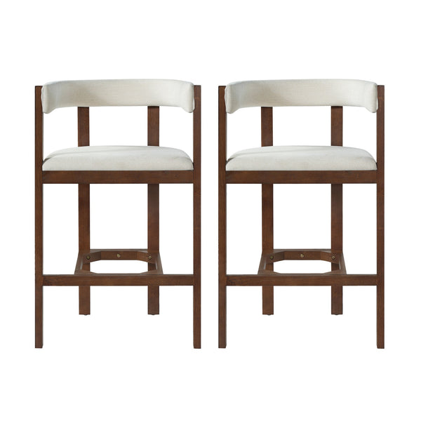 English Elm Bar Stools Set of 2 Rubberwood Barrel Back Counter Height Kitchen Island Seating Beige N771P375076D