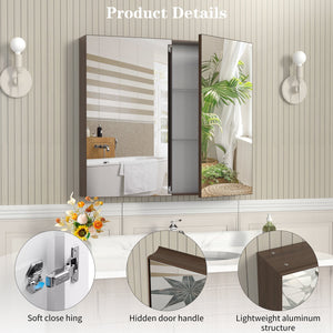 English Elm 32*28medicine Cabinet Aluminum Wall Mount Mirrored Storage with Adjustable Bathroom Shelves W708P421793