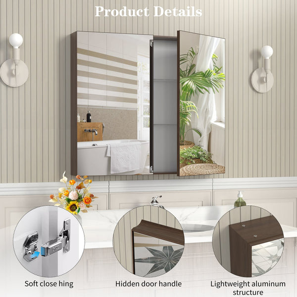 English Elm 32*28medicine Cabinet Aluminum Wall Mount Mirrored Storage with Adjustable Bathroom Shelves W708P421793