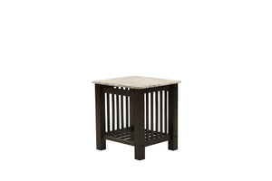English Elm Contemporary 3pc Occasional Table Set Faux Marble Top Antique Walnut Finish Open Shelf Modern Design B011S01995