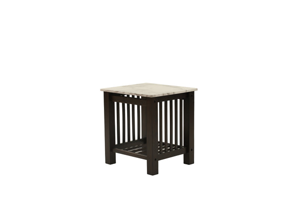 English Elm Contemporary 3pc Occasional Table Set Faux Marble Top Antique Walnut Finish Open Shelf Modern Design B011S01995