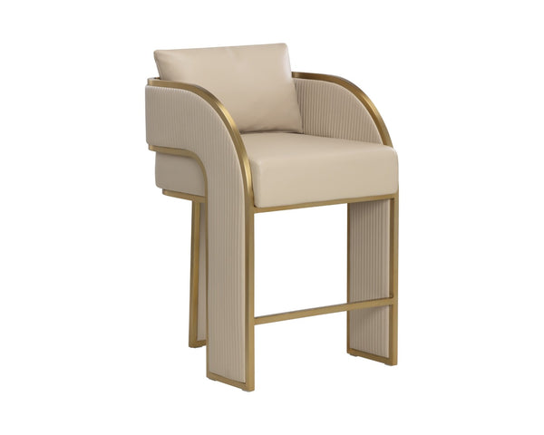 Sunpan BAZ Counter Stool - Napa Beige Faux Leather with Gold Accents for Modern Kitchen & Bar Decor 112283