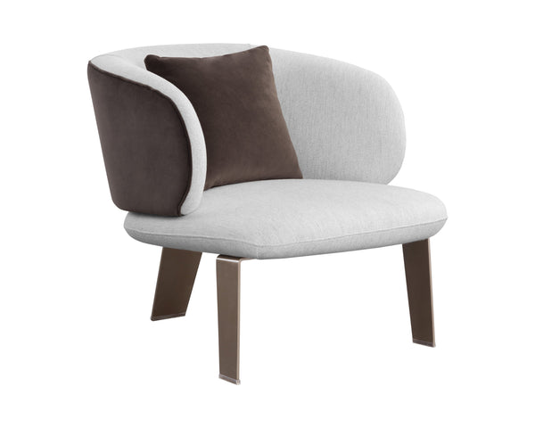 Sunpan Garry Lounge Chair - Artistic Curved Backrest In San Remo Winter Cloud & Meg Ash With Gold Legs Grey Fabric 109743