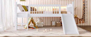 English Elm Twin Low Loft Bed Solid Pine Frame with Built-in Led Lighting and Storage Shelves Light White W1580P395928