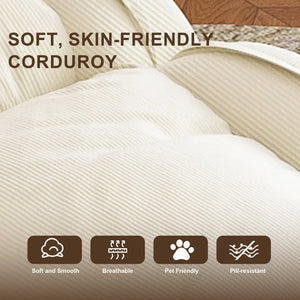 English Elm Upholstered Foldable Lazy Sofa Bed with 5 Recline Positions, Corduroy Tatami Chair with Pillows—Comfortable Space-Saving Lounge for Living Room and Bedroom Off White W2699P324227