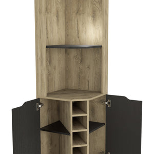 English Elm Grace Corner Bar Cabinet with Wine Rack Stemware Hanging and Concealed Shelving Storage B128S00212
