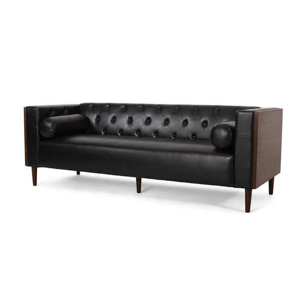 English Elm 3-seater Diamond Tufted Contemporary Sofa Deep Seated Living Room Couch with Pillows Black 70630.00AMDNT_70630.00BMDNT