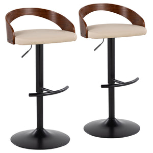 English Elm Grotto Adjustable Barstool Set Of 2 - Modern Swivel Design In Cream Faux Leather & Walnut Accent B202S00911