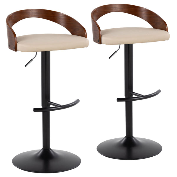 English Elm Grotto Adjustable Barstool Set Of 2 - Modern Swivel Design In Cream Faux Leather & Walnut Accent B202S00911