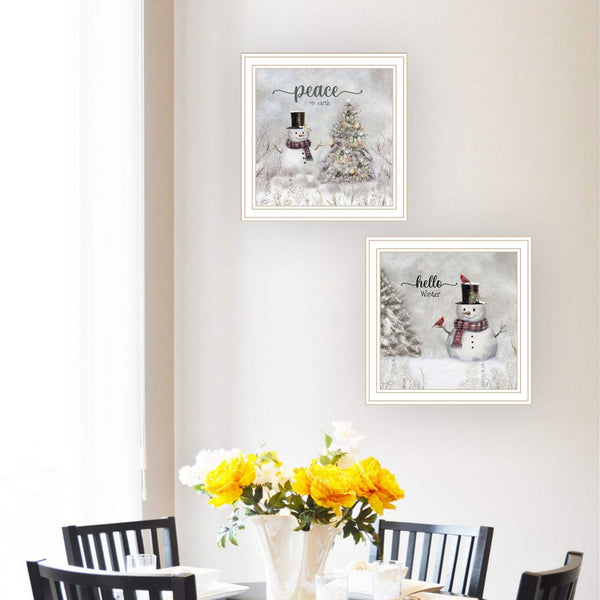 English Elm Trendy Decor 4u Peace on Earth 2-piece Framed Winter Wall Art Set White Wood B067P252305