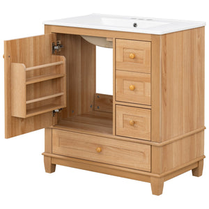English Elm [video] 30 Inch Freestanding Bathroom Vanity White Mdf Pine Legs Ceramic Sink Soft Close N759P394441N