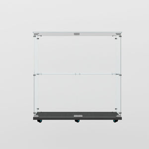 English Elm Tempered Glass Display Cabinet With Bluetooth Led Light, Lockable Casters & Versatile Storage Solutions W3155P290423-GIGA