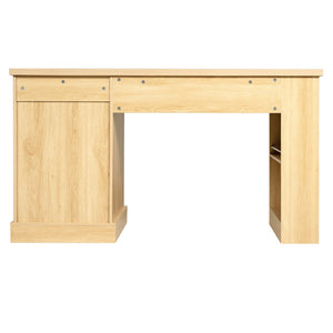 English Elm 55" Fluted White Computer Desk with Power Outlet Pegboard Cabinet and Keyboard Tray W2917P396017