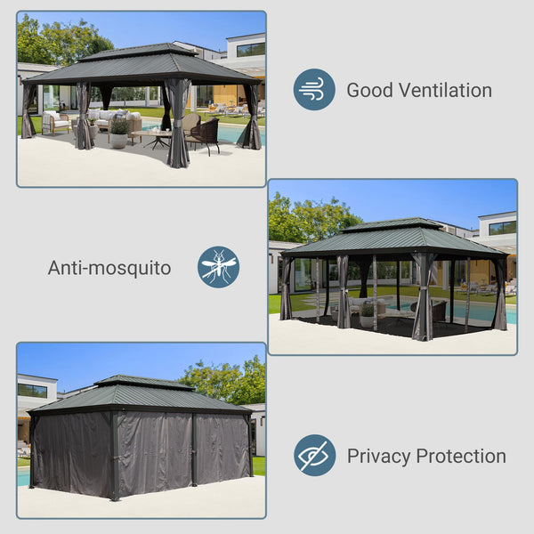 English Elm 12' X 18' Hardtop Gazebo - Durable Outdoor Canopy With Drainage, Curtains, Insect Netting & More! W1859S00147