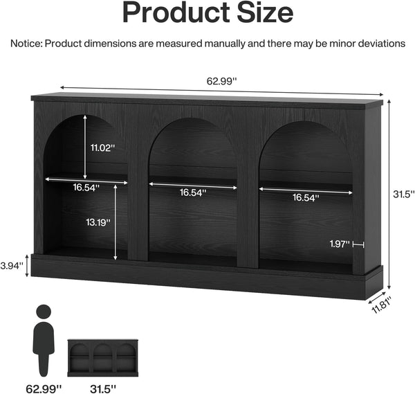 English Elm Practical Geometric Console Table with Matte Black Wood Grain Finish for Entryway or Sofa T3971P456914