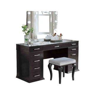 English Elm Glam Elegant Vanity Set with LED Mirror, Plush Stool, Ample Storage, Felt-Lined Drawers, Chic Finish Grey Mix 33 L x 41 W x 8 H B2741S00678