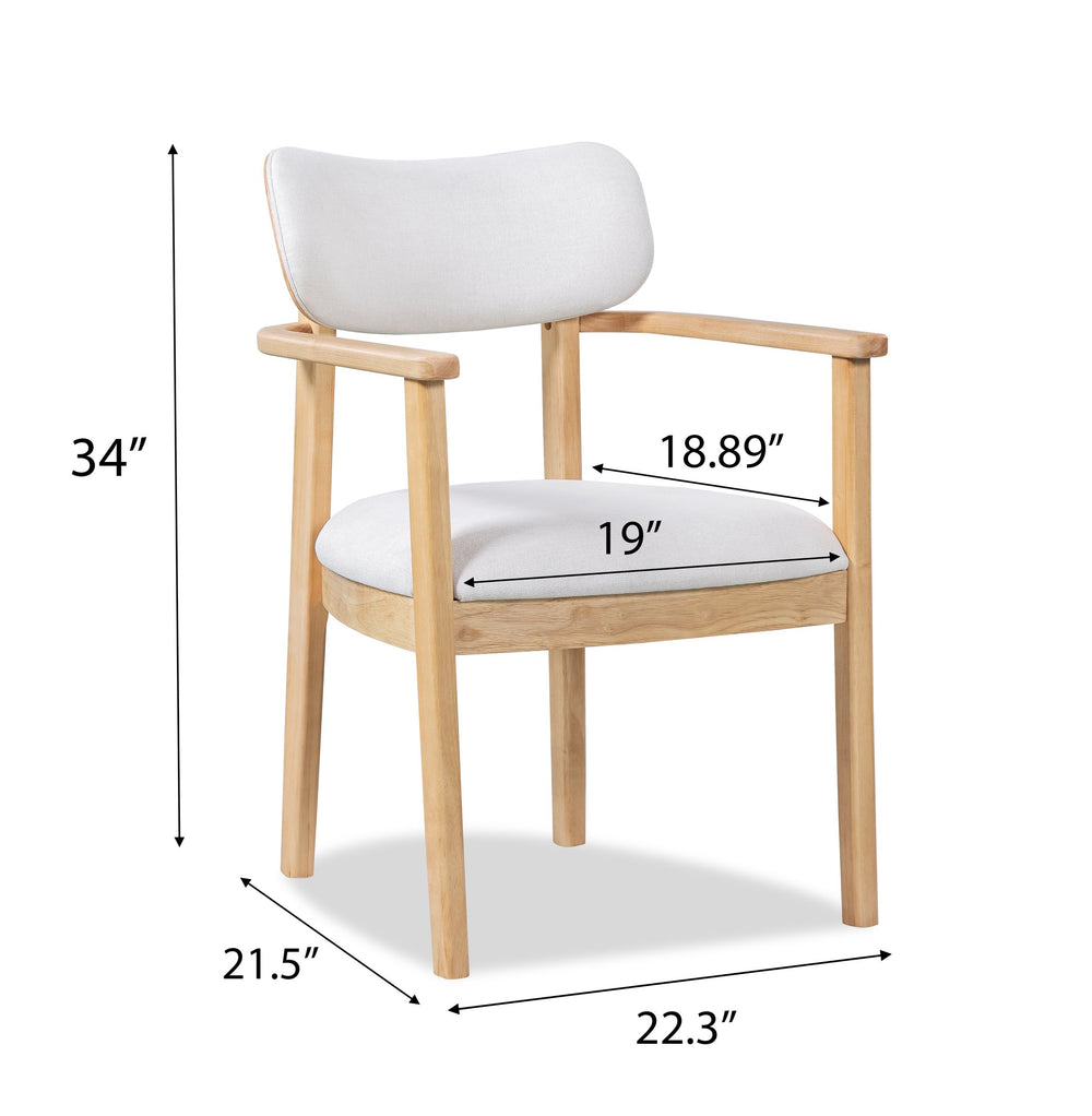 English Elm Indoor Beige Upholstered Dining Chairs Set of 2 Rubberwood Frame for Modern Kitchens Natural N772P389535N