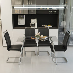 English Elm 51 Inch Tempered Glass Dining Set for Four with Chrome Legs and Pu Leather Chairs W2189S00916