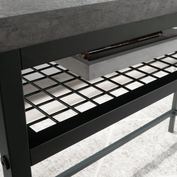 English Elm Writing Desk with 1" Thick Top and Lower Shelf, Gray Engineered Wood, Metal Frame, 40x18 Surface B356P367967