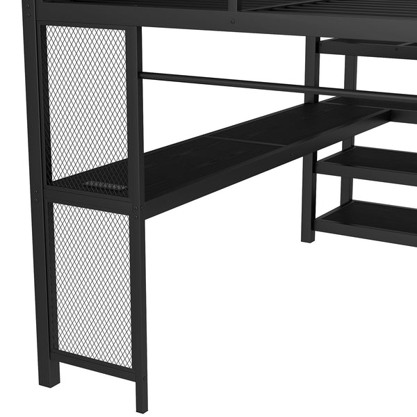 English Elm Twin Xl Metal Loft Bed with Stair Storage Shelves Sturdy Steel Frame for Dorms W1580S00434