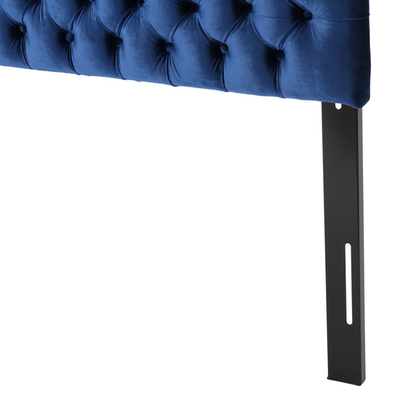 English Elm Christopher Knight Home® - Tufted Upholstered Queen Size Headboard with Button Detail, Adjustable Height, Velvet Finish, Modern Appeal Navy Blue 55444.00NVLTNBLU