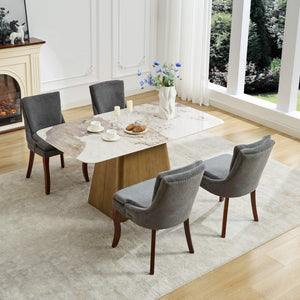 English Elm Modern Dining Chairs Set of 2 with Double-Layer Cushioned Chenille Upholstery, Curved Solid Wood Legs Gray W1143P207920