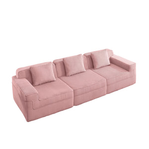 English Elm Modular 3-Seat Boneless Sofa - Cloud-Like Comfort, Soft Pink Corduroy, Modern Design With Pillows W3041S00338