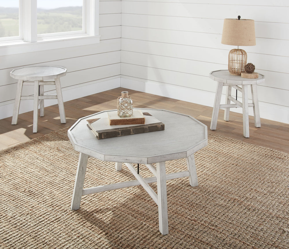 English Elm Steve Silver - Paisley Dodecagon 3-Piece Occasional Table Set in White – Stylish Wood Cocktail & End Tables for Sectionals (25.78x25.19x7.08) B081S00430