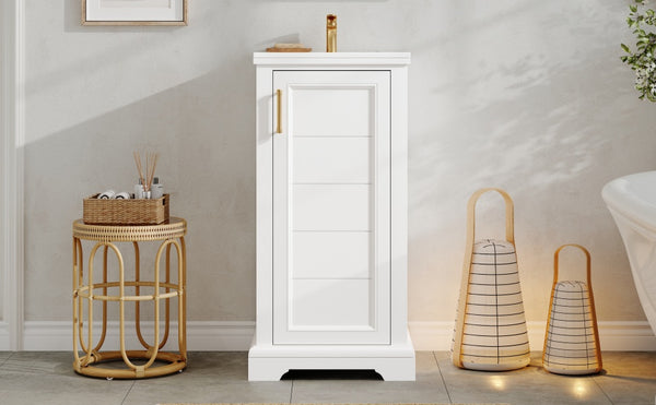 English Elm 16-inch French Bathroom Vanity with Ceramic Undermount Sink, Soft-Close Door, Vintage Carvings, White N710P330979K