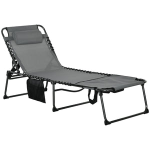 English Elm ,Outsunny Folding Chaise Lounge - 5-Position Reclining Outdoor Tanning Chair with Face Hole, Pocket & Headrest W2225P174385