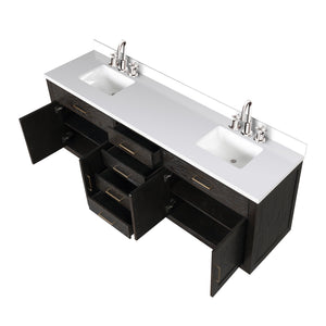 English Elm Brown Oak Double Bath Vanity With White Quartz Top, Faucet Set & Ample Storage For Modern Spaces B2731P257857