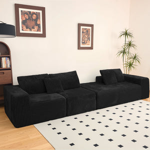 English Elm 112.99"Cloud Long-Pile Corduroy Sectional Sofa with L-Shape Chaise, Modular Deep-Seat Comfort for Living Room Black W3276S00009