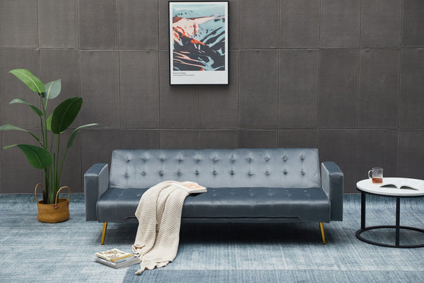 English Elm Sofa Bed Velvet Upholstered Convertible with Gold Metal Legs for Studio Spaces Dark Gray B205P246433