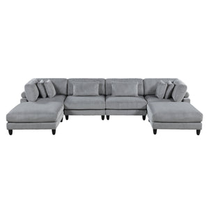 English Elm 6Pc Modular Sectional Set In Gray Corduroy - Versatile Living Room Furniture With Armless Chairs & Ottomans B011S01562