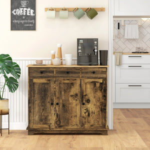 English Elm Homcom Rustic Brown Sideboard With Solid Wood Top, Ample Storage & Adjustable Shelves For Any Space W2225P229094