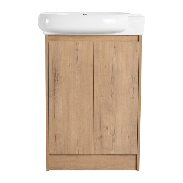 English Elm 23" Freestanding Bathroom Vanity with Ceramic Vessel Sink, Soft-Close Doors, Adjustable Shelf Storage Imitative Oak W999P206106