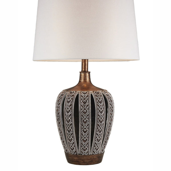 English Elm 28.25" Everly Polyresin Table Lamp Brown Finish with White Drum Shade, UL Listed, 3-Way Dimmer B072116210
