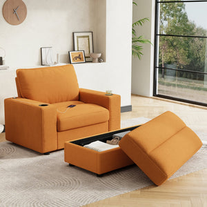 English Elm Christopher Knight Home® - 42.8" Oversized Chaise Lounge with Storage Ottoman, Corduroy Upholstery, USB Port & Cup Holders for Cozy Living Space Yellow N765P350851Y