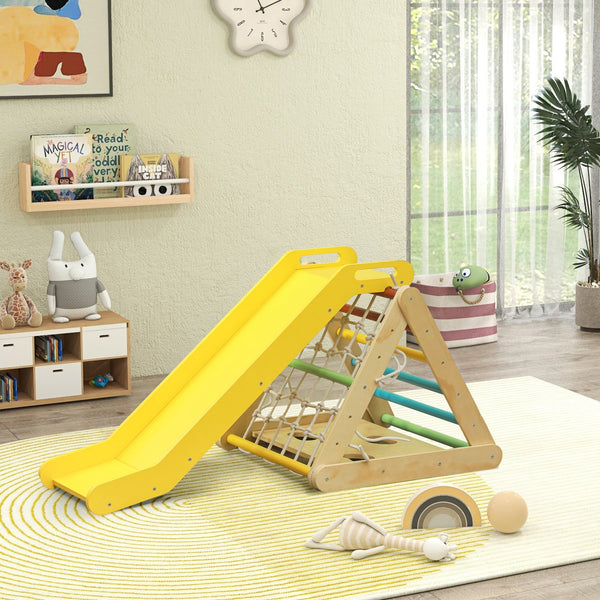 English Elm Qaba Pikler Triangle Pinewood Climbing Set with Slide for Toddlers Indoor Play W2225P249771